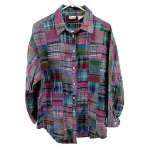 VTG Elements Spiegel Patchwork Plaid Button Up Shirt Women's Size Large Cotton